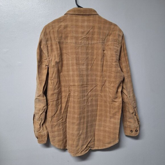 Cabelas Button Down Flannel Cotton Mens Medium Tan Beige Long Sleeve Heavy Duty - Picture 2 of 6